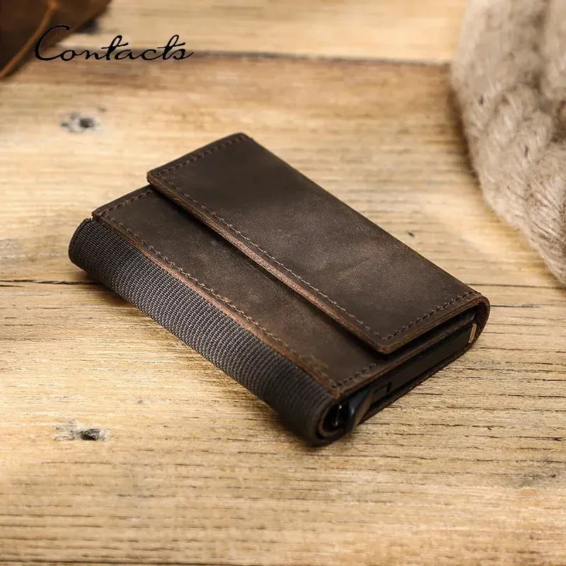CONTACT’S Genuine Leather RFID Card Wallets with Card Holders Money Clips Slim
